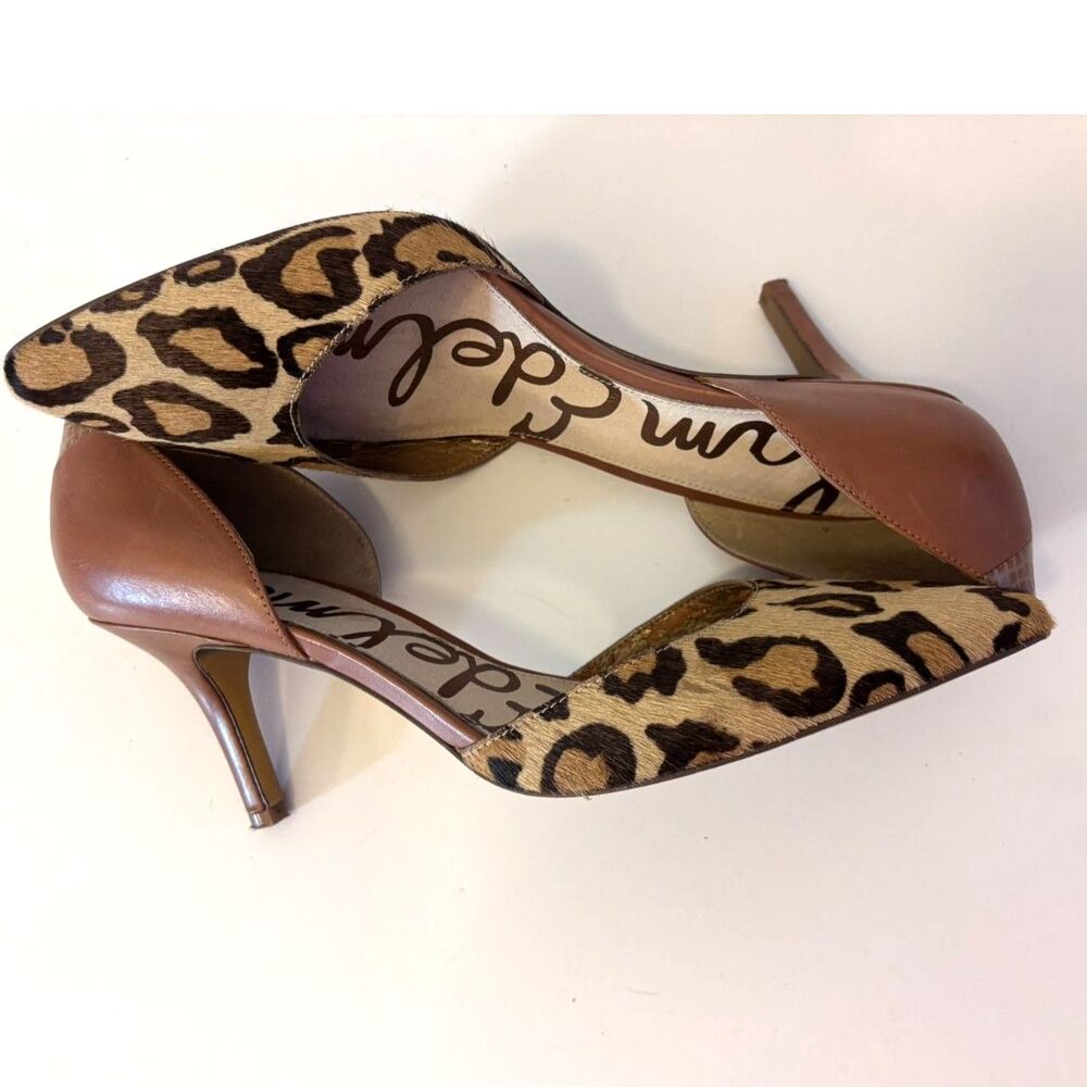 Sam Edelman Delilah Leopard Cow Hair D'Orsay Heels Mob Wife Statement Shoes Sz 8